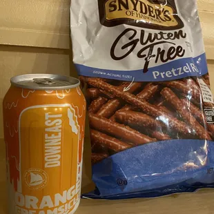Down East Orange Creamsicle Cider (Gluten Free) Snyder's Pretzel Rods; not sticks but rods (Gluten Free)