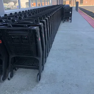 rows of empty shopping carts