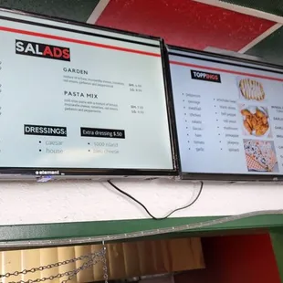 Menu board and pizza sizes