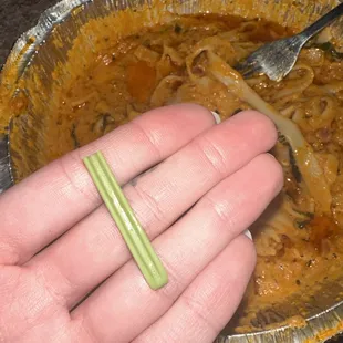 green piece of rubber found inside the pasta