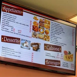 a menu on the wall