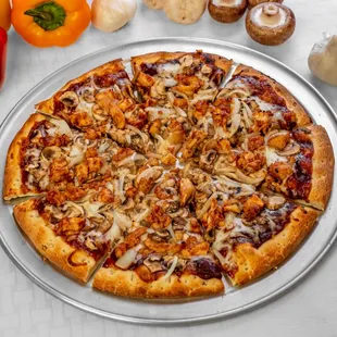 BBQ Chicken: Sweet &amp; Bold BBQ Sauce, Fresh Mushrooms, Onions and BBQ Marinated Chicken Breast.