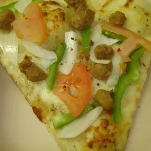 Italian Sausage, Onion, Green Pepper, &amp; Tomato White Slice