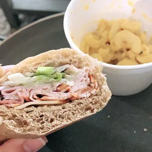 The Mitchell with lettuce and onion. The Mac &amp; cheese cup size.