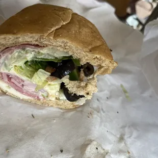 a half eaten sandwich