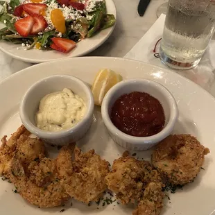 Jumbo fried shrimp and strawberry salad