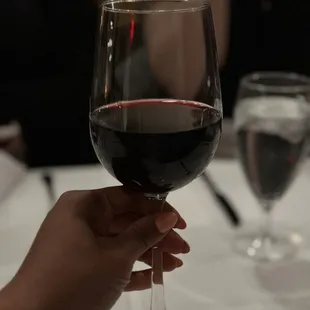 a hand holding a glass of red wine