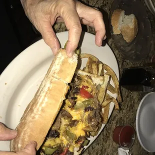Philly steak, peppers and onions. American chz. Great!