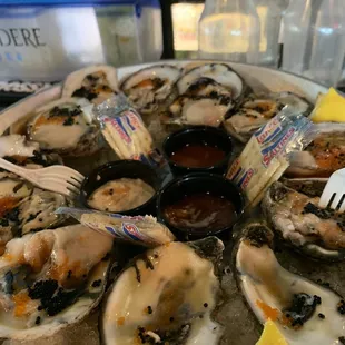 Oysters with tobiko.