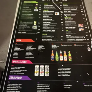 Drink menu