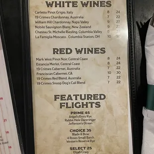 Booze menu page 1 12/7/24