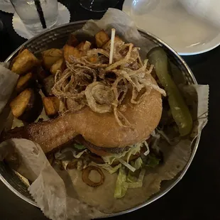 Bison Burger!!   (And block taters)