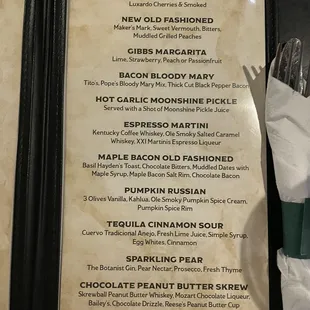 Cocktail list 12/7/24