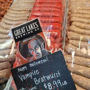 Weekly rotating sausage menu.