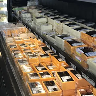 a display of cheeses