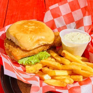 a chicken sandwich and fries