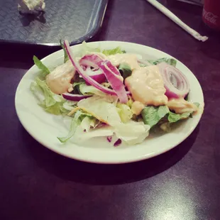 Salad from buffet with 1,000 island dressing!