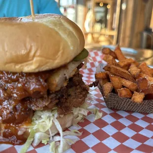 Chicken Burger with sweet potato fries