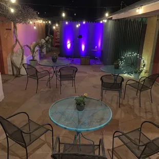 Patio at night getting ready for private dinner with live music