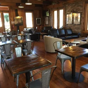 tables and chairs in a restaurant