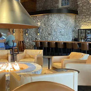 Indoor seating around fireplace