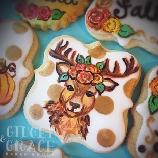 a close up of decorated cookies