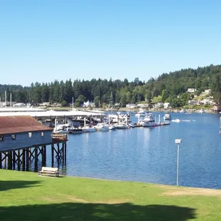 a view of the marina from the deck