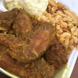 Fried Curry Wing meal (Sides: Potato salad &amp; Mac and Cheese)