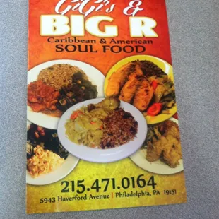 Awesome American Soul/Caribbean Food menu!!