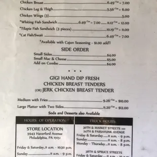 a menu for sandwiches