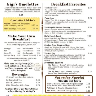 Here is a copy of the breakfast menu. Great people, great food, great prices.  You will NOT leave hungry...