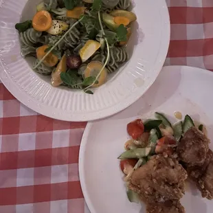 Pasta Primavera and Chicken Milanese