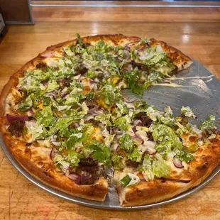 &quot;Big Mac&quot; Pizza: Burger, Pickles, Onions, Thousand Island made in-house, garnished with Lettuce