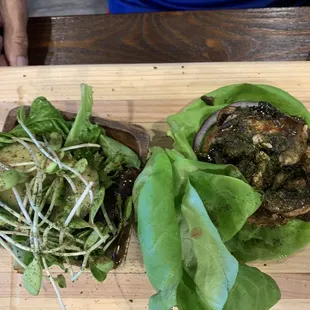 Burger and salad
