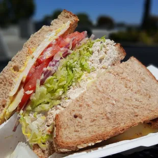 Chicken salad on sliced grain