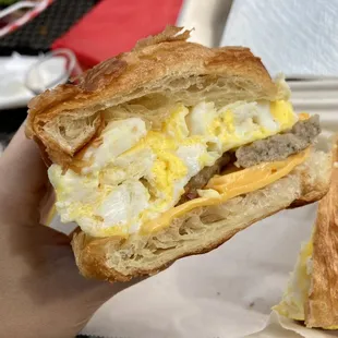 Sausage croissant breakfast sandwich