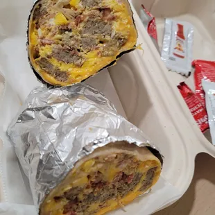 three meat burrito