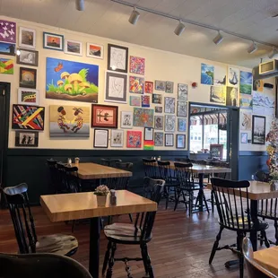 Dining room east wall of west side at Gigis cafe and art gallery in Minneapolis best cafe in Minneapolis