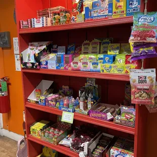 a variety of snacks and candy