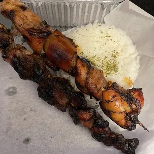Chicken skewers w/ no BBQ sauce and rice