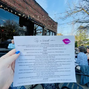 April 2022 menu