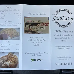a menu in a car