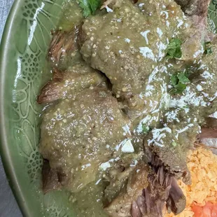 Carnitas pork and salsa green