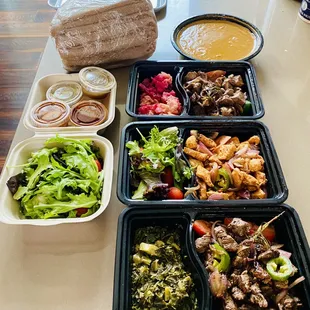 Meat combo with collard green &amp; beet sides and shiro order.  Very well packaged food to go!