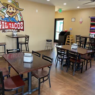 tables and chairs in a restaurant