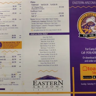 the menu of the restaurant