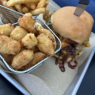 Gila Hog Burger Fries and Cheese Curds