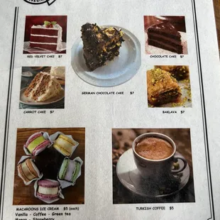 menu, dessert