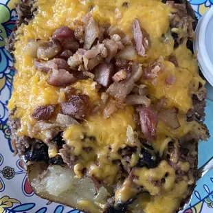 Loaded baked potato with chopped beef! Delicious!