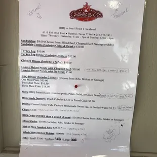 The menu